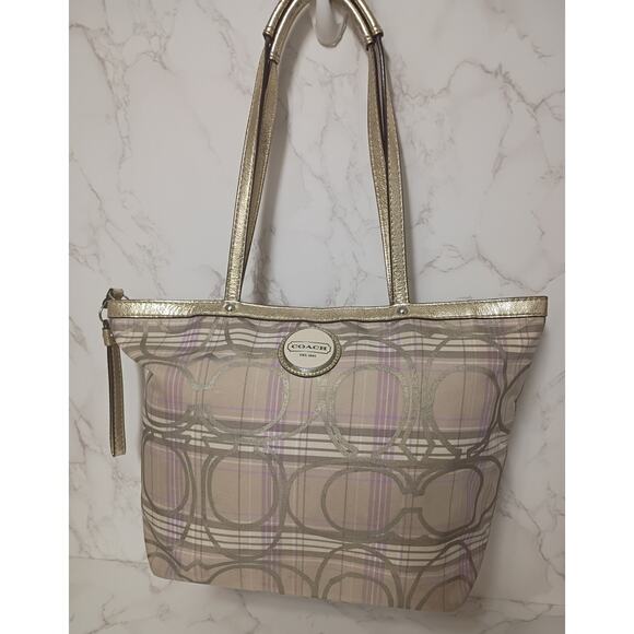 Coach Handbags - COACH Signature Lavender/Cream/Gray Tartan Plaid Shoulder Bag